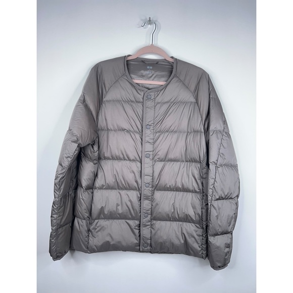 Uniqlo Recycled Down Jacket Gray Brown Quilted Puffer Unisex Size Medium - Picture 1 of 12